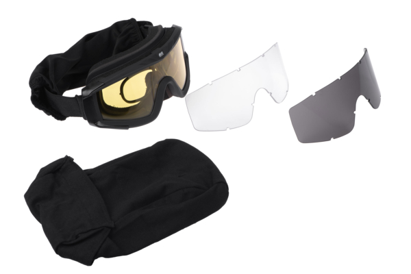 2E Tactical Маска тактическая, защитная Hawk WS Black Anti-fog, 3-х слойный уплотнитель, сумка, 3 линзы