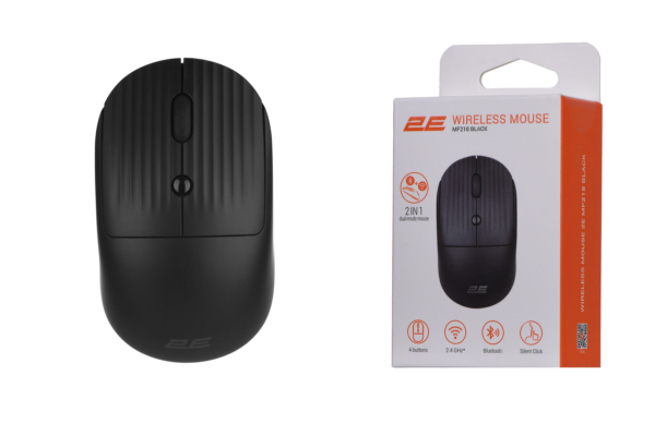 Мышь 2E MF218 Silent, WL/BT, чёрный
