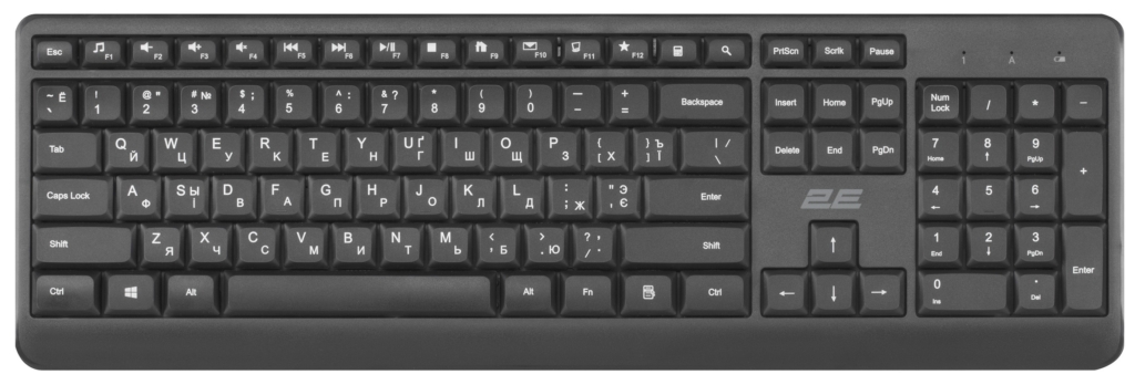 2E Клавіатура мембранна KS220 106key, WL, EN/UK/RU, чорний