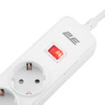 Удлинитель-фильтр сетевой 2E 5xТип F, 3×1.5мм кв, 16A, 3xUSB-A, с защитой от перенапряжения, 2м, белый