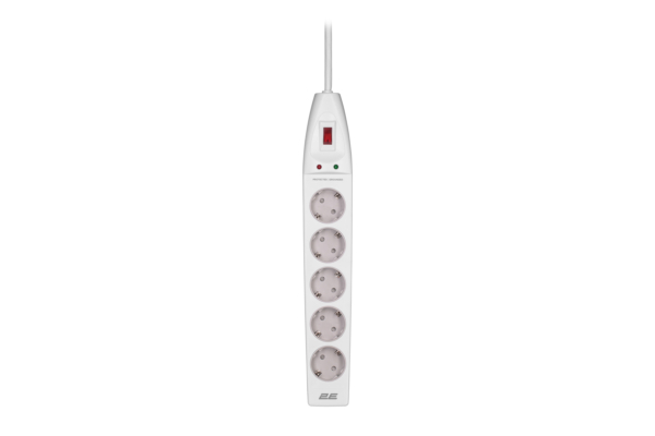 Power strip with surge protector 2E 5xType F, 3×1.5mm2, 16A, 3m, white