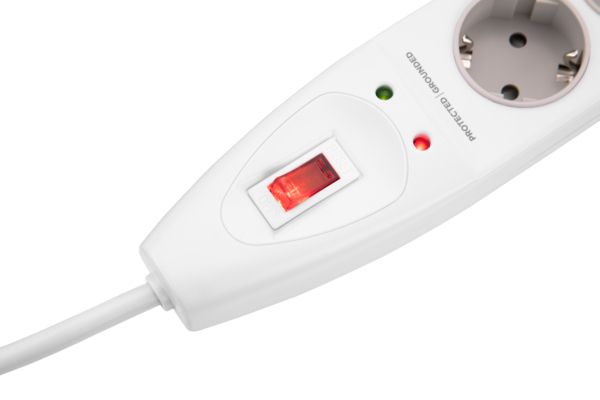 Power strip with surge protector 2E 5xType F, 3×1.5mm2, 16A, 3m, white