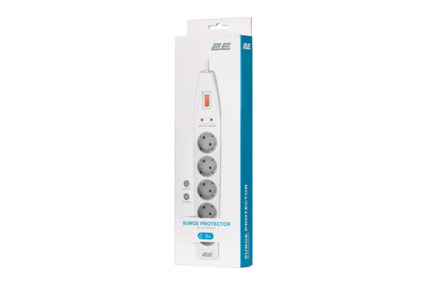 Power strip with surge protector 2E 5xType F, 3×1.5mm2, 16A, 3m, white