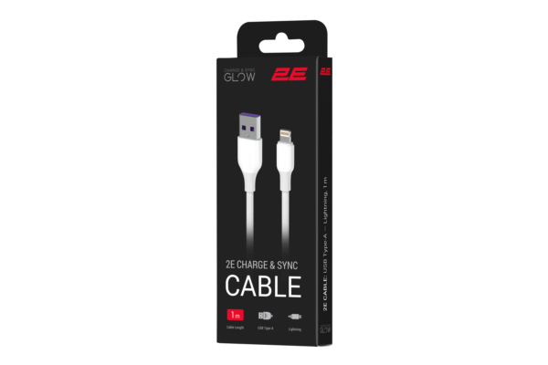 Кабель USB-A > Lightning зарядки/синхронизации 2E, 1м, Glow, белый