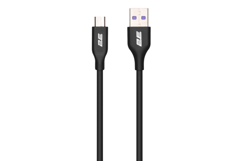 Кабель USB-A > microUSB зарядки/синхронизации 2E, 1м, Glow, черный