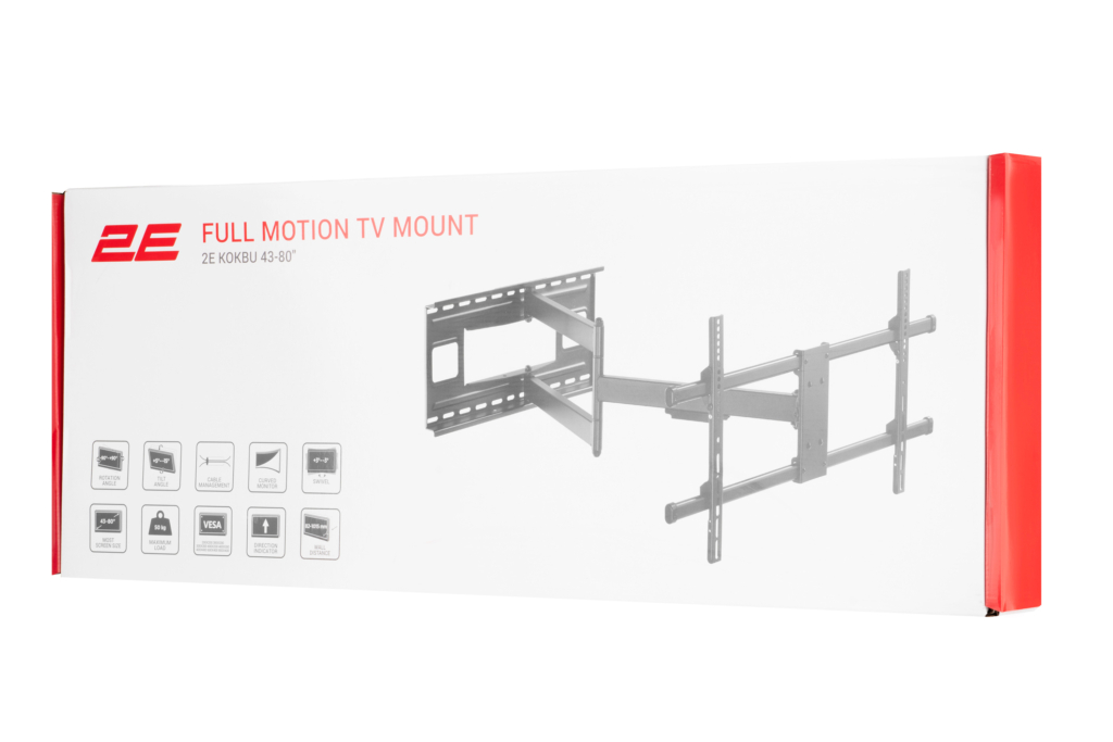 Full motion TV mount 2E Kokbu 43-80″, 1 m extension