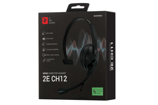Гарнитура ПК моно On-ear 2E CH12 mini-jack, omni-mic, 1.2м, черный
