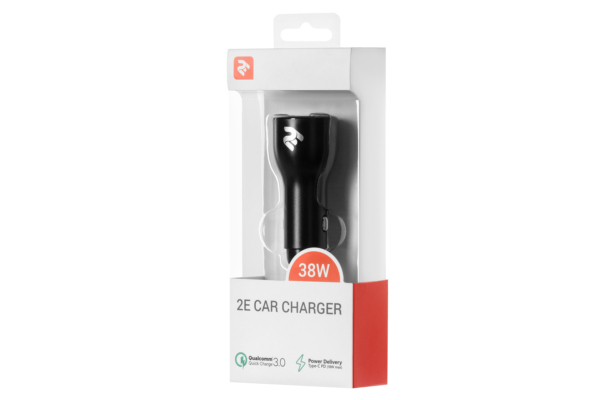 2E Car Charger Dual USB (36W) PD, QC black