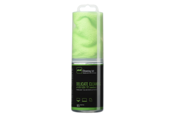 Cleaning kit 2E for office equipment (liquid 300ml, whipes: 20×20 – 1pc, 10×10 – 1pc), green