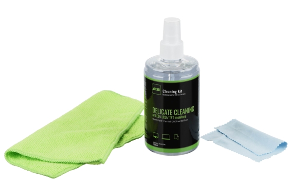 Cleaning kit 2E for office equipment (liquid 300ml, whipes: 20×20 – 1pc, 10×10 – 1pc), green