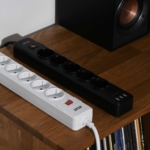 Power strip with surge protector 2E 5xType F, 3×1.5mm2, 16A, 3xUSB-A, 2m, white