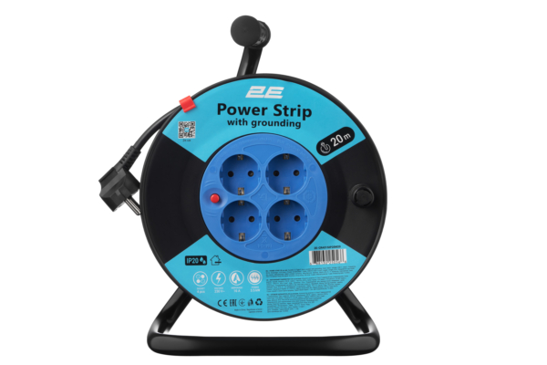 2E Power Strip 4хType F, 3х1.5mm2, 16A, on reel, 20m, black-blue