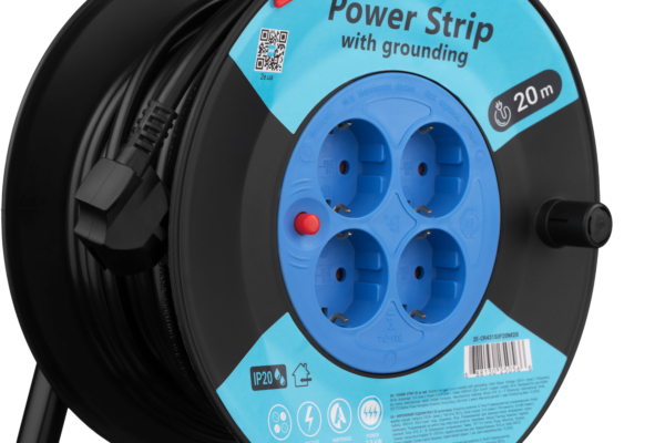 2E Power Strip 4хType F, 3х1.5mm2, 16A, on reel, 20m, black-blue