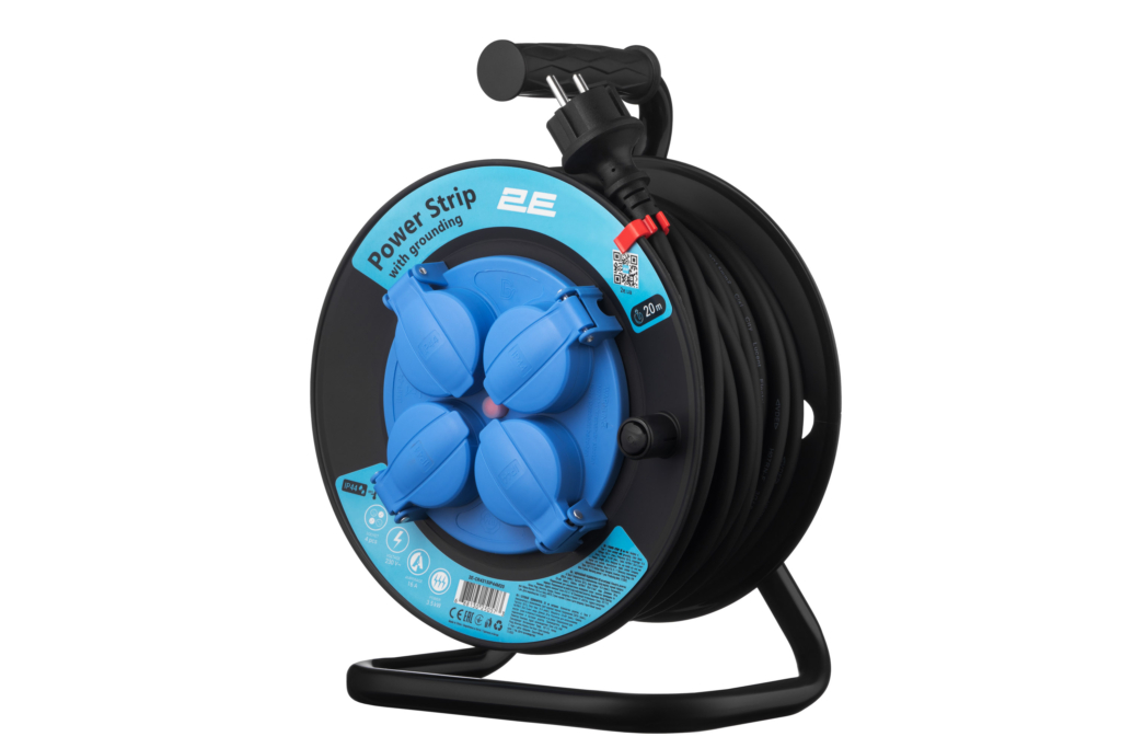 2E Power Strip 4хType F, 3х1.5mm2, 16A, on reel, 20m, black-blue
