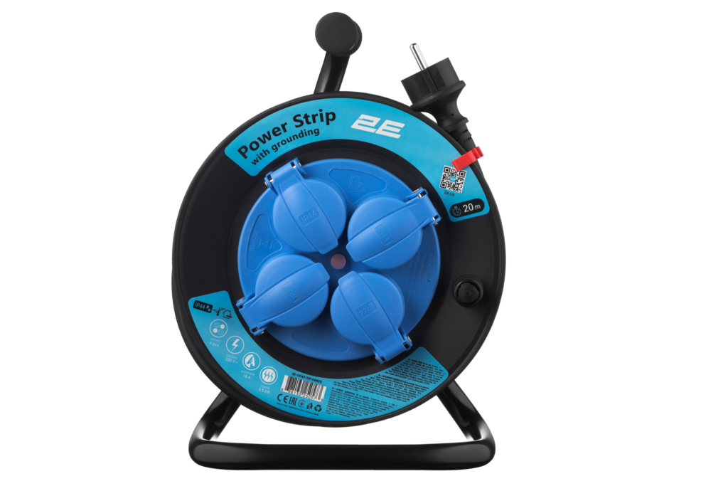 2E Power Strip 4хType F, 3х1.5mm2, 16A, on reel, 20m, black-blue