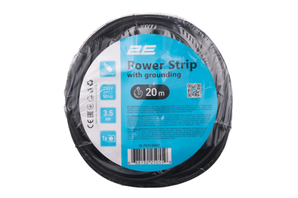 2E Power Strip 1хType F, 3х1.5mm2, 16A, 20m, black