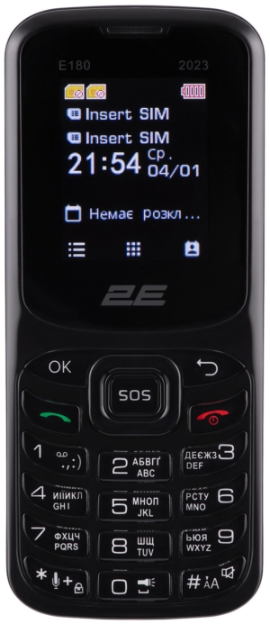 Мобильный телефон 2E E180 2023 1.77″ 2SIM, 1000мА•ч, черный