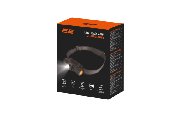 Фонарь налобный аккумуляторный 2E HLBL1818 USB-C 1800мА·ч 500лм 5Вт многорежимный IP44 0.07кг