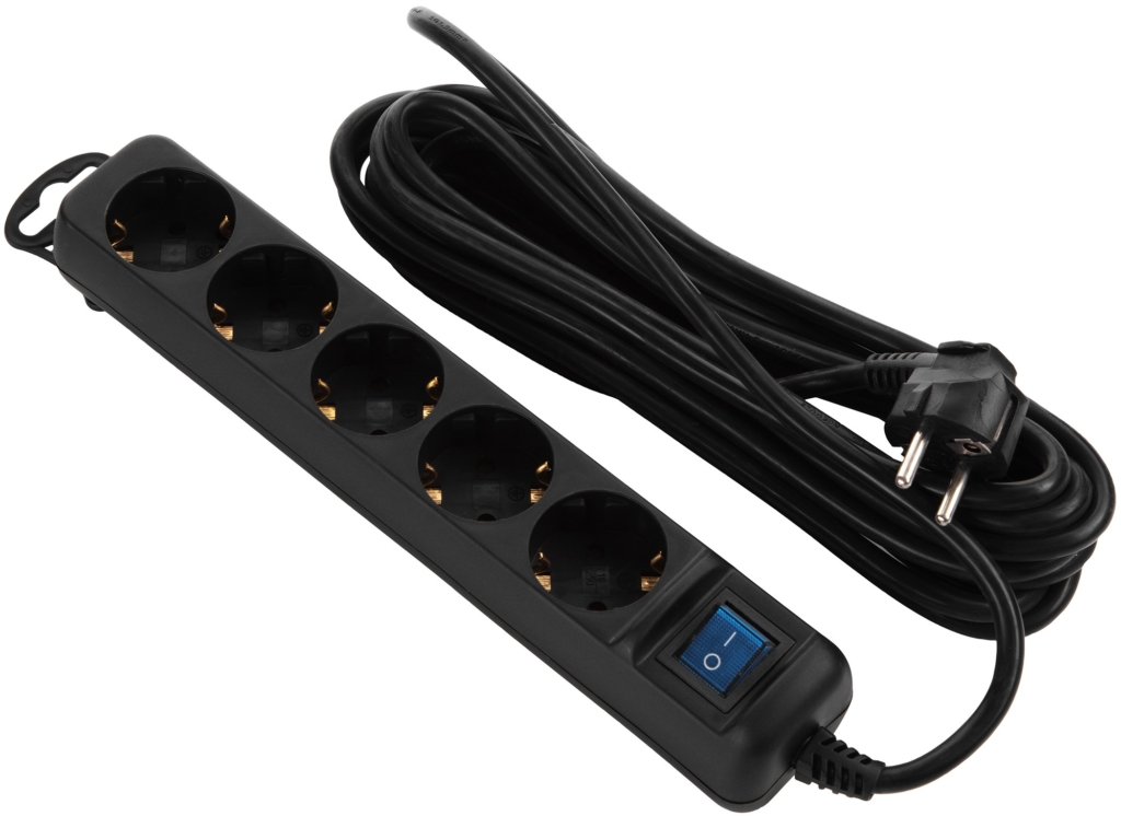 2E Power Strip 5хType F, 3х1.5mm2, 16A, 3m, black