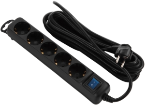 2E Power Strip 5хType F, 3х1.5mm2, 16A, 3m, black