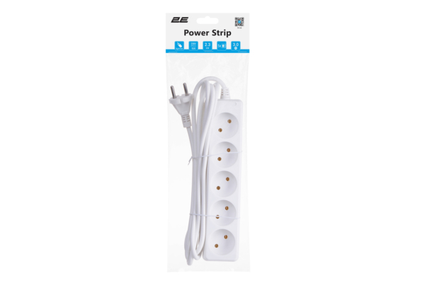 2E Power Strip 5хType C, 2х1mm2, 10A, 3m, white