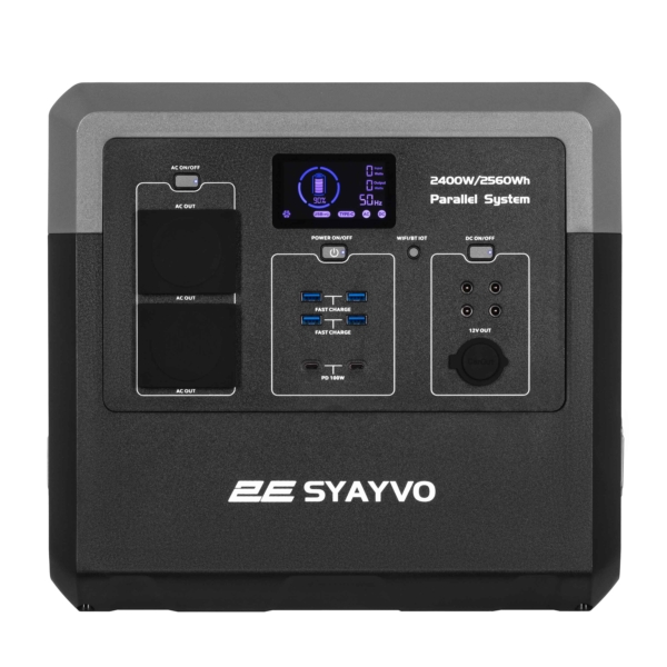 Power Station 2E Syayvo 2400W/2560Wh, WiFi/BT, Parallel System, Fast Charging