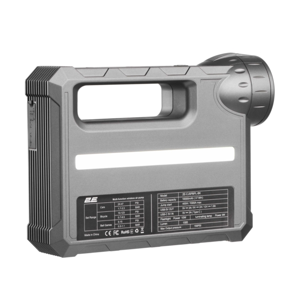 2E Pitman Jump Starter and charger portable, 400А/1000А, 10000 мА/37 W·h, power bank, compressor, flashlight, 1xUSB-A, case