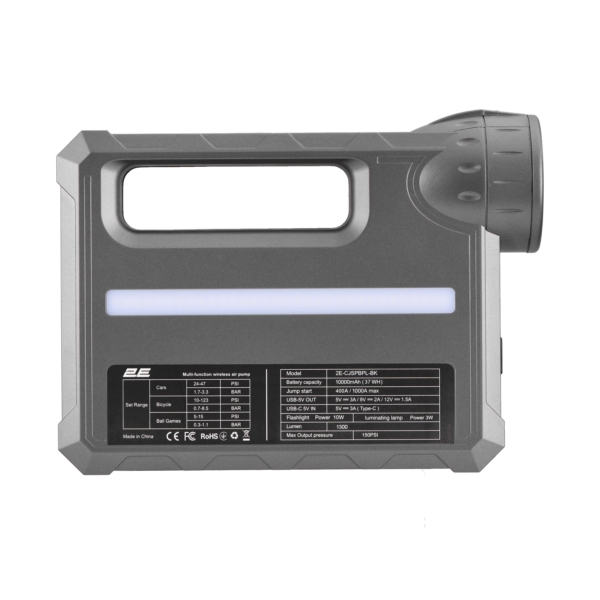 2E Pitman Jump Starter and charger portable, 400А/1000А, 10000 мА/37 W·h, power bank, compressor, flashlight, 1xUSB-A, case