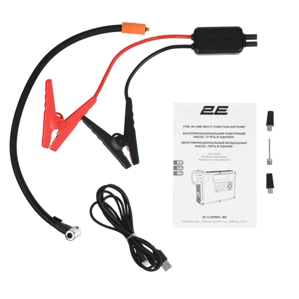 2E Pitman Jump Starter and charger portable, 400А/1000А, 10000 мА/37 W·h, power bank, compressor, flashlight, 1xUSB-A, case