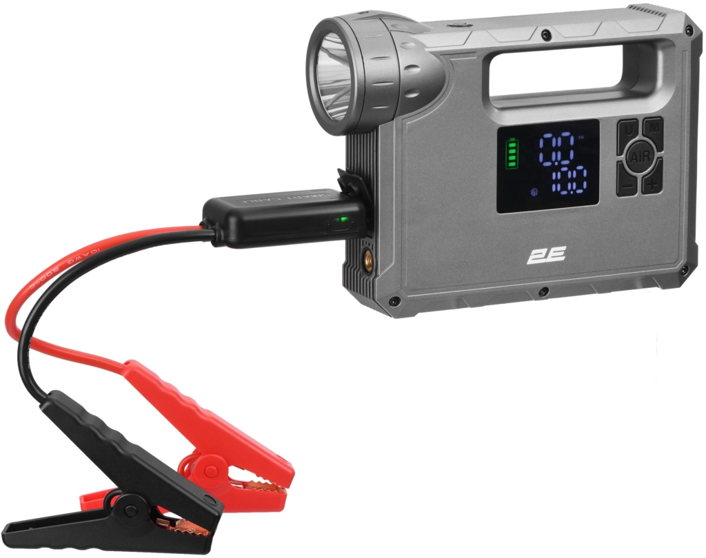 2E Pitman Jump Starter and charger portable, 400А/1000А, 10000 мА/37 W·h, power bank, compressor, flashlight, 1xUSB-A, case