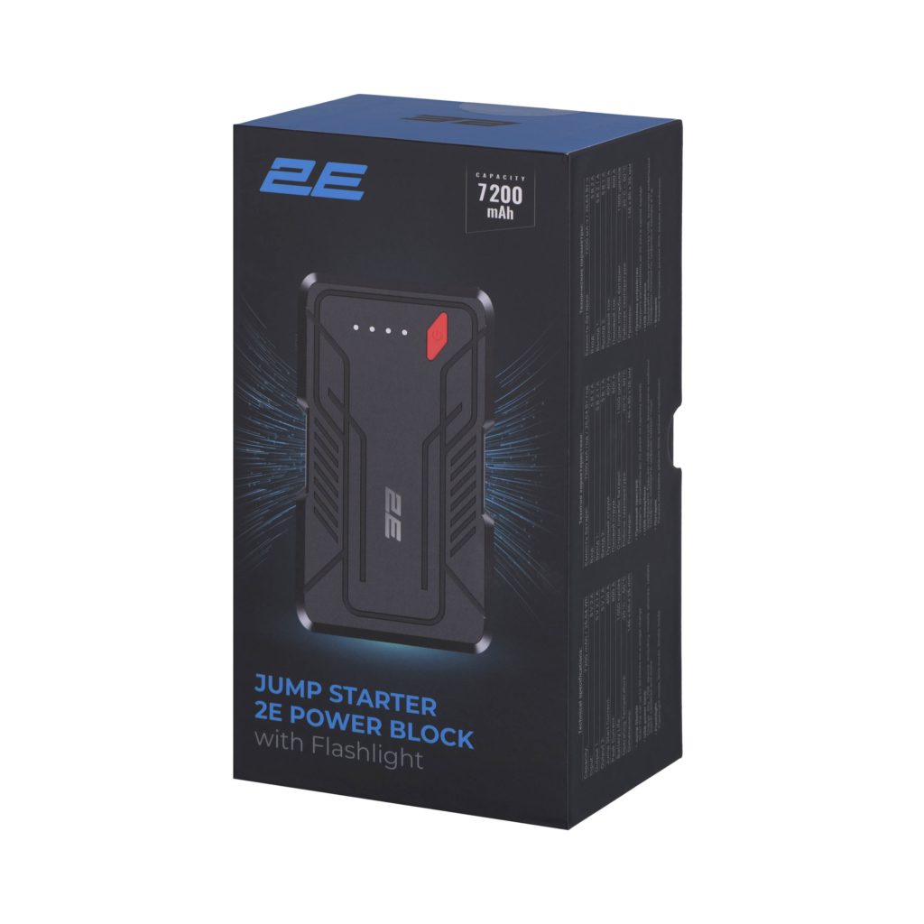 2E Пуско-зарядний пристрій Power Block з ліхтарем, 7200мА·г/26.64Вт·г, 400A, 2xUSB-A/2.1A, 1A