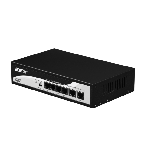 2E PowerLink Switch SP402F 6xFE (4xPoE, 2xUplink), 55W, Unmanaged