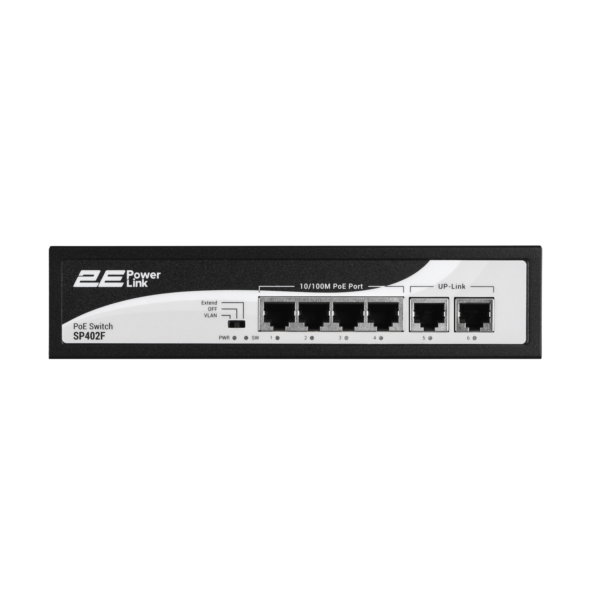 2E PowerLink Switch SP402F 6xFE (4xPoE, 2xUplink), 55W, Unmanaged