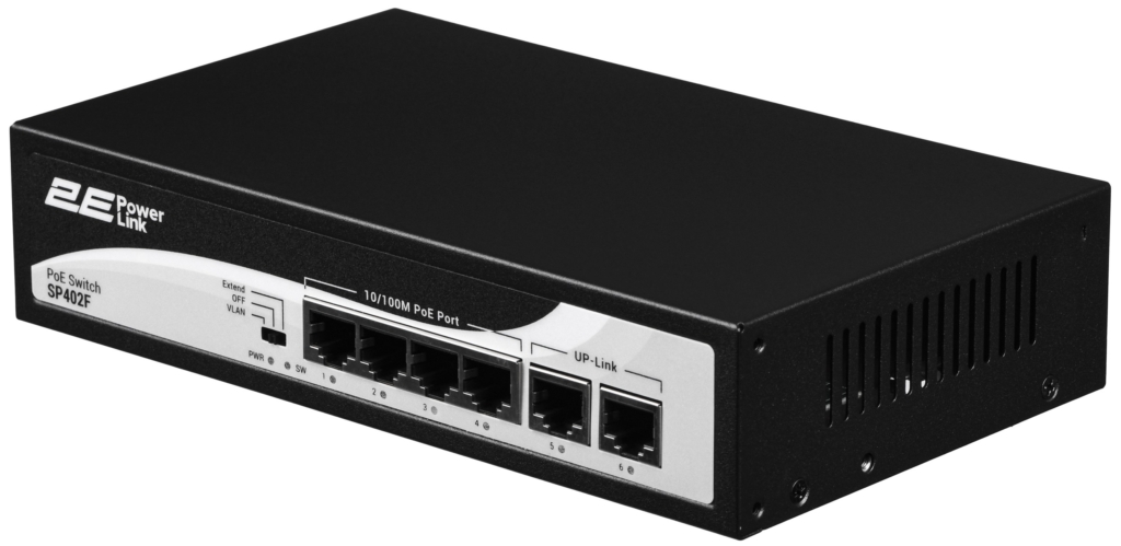 2E PowerLink Switch SP402F 6xFE (4xPoE, 2xUplink), 55W, Unmanaged