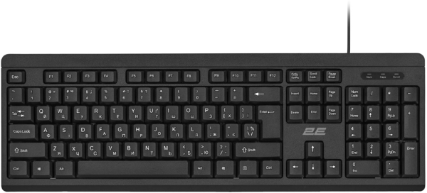 Клавиатура мембранная 2E KS108 104key, USB-A, EN/UK, чёрный
