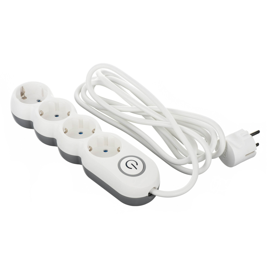 2E Power Strip Plus 4хType F, 3х1mm2, 10A, 3m, white-grey
