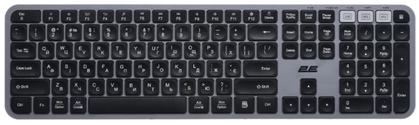 Клавиатура мембранная 2E KS240 110key, WL/BT, EN/UK, серо-чёрный