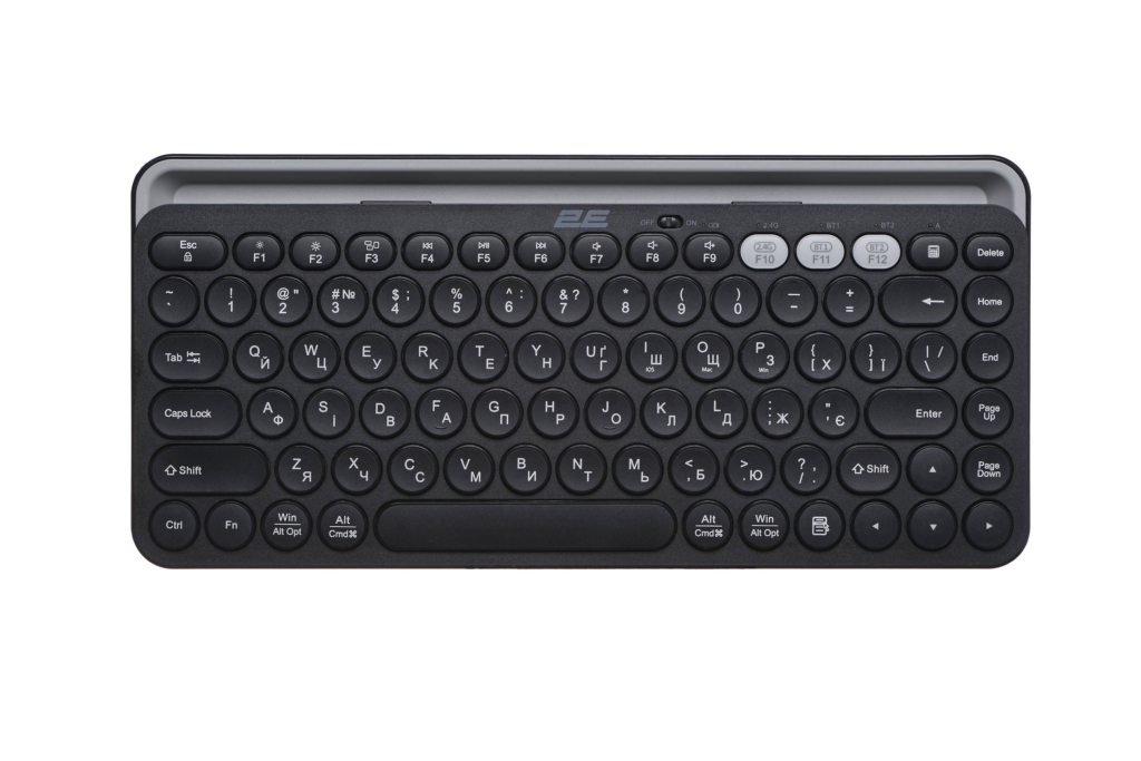 Клавіатура мембранна 2E KS250 84key, WL/BT, EN/UK, чорно-сірий