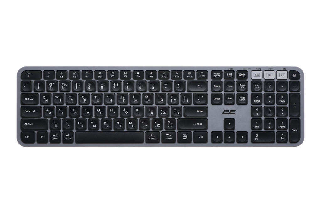 Комплект клавіатура та миша 2E MK440 WL/BT, EN/UK, сіро-чорний