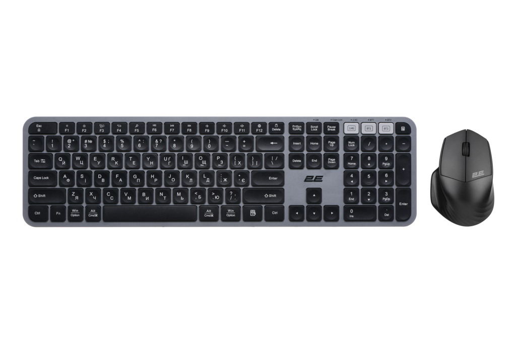 Комплект клавіатура та миша 2E MK440 WL/BT, EN/UK, сіро-чорний