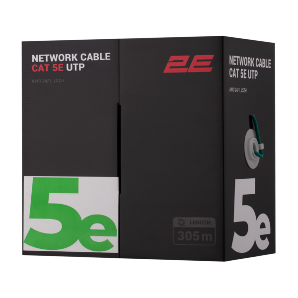 Кабель «витая пара» 2E CAT 5e, U-UTP, 305м, AWG 24/1, LSZH, зеленый