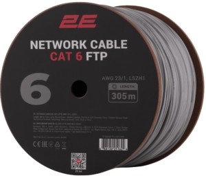 Кабель “вита пара” 2E CAT 6, FTP, 305м, AWG 23/1, LSZH-1, сірий