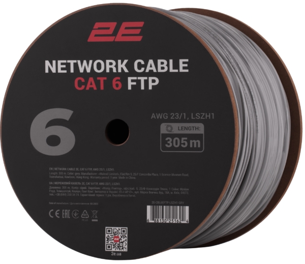 CAT 6 FTP, 305m, AWG 23/1, LSZH-1 Drums+Carton packing |  gray