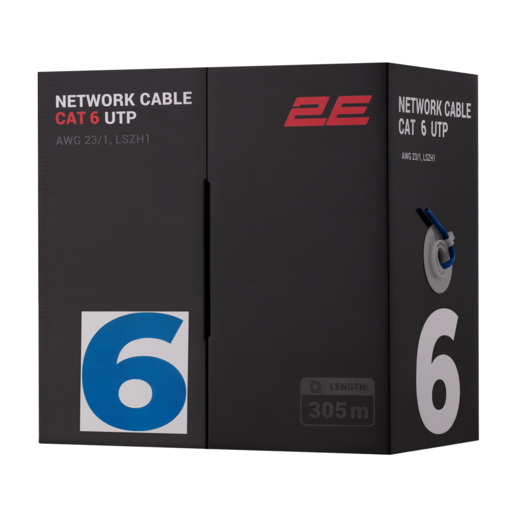 Кабель “вита пара” 2E CAT 6, U-UTP, 305м, AWG 23/1, LSZH-1, синій