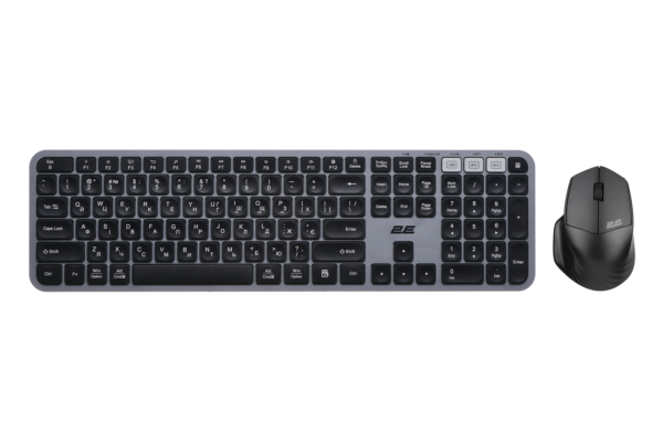Комплект клавіатура та миша 2E MK440 WL/BT, EN/UK, сіро-чорний