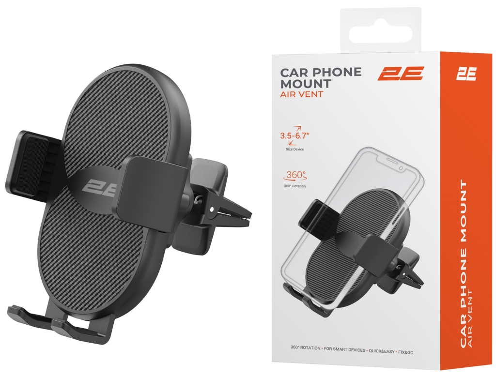 Автомобільний тримач смартфона 2Е Airvent 3.5-6.7″, чорний