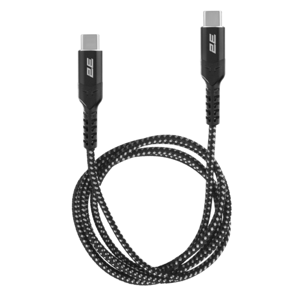 Кабель USB-C > USB-C заряджання/синхронізації 2E 1м, 240Вт Type-C, плетений, чорний