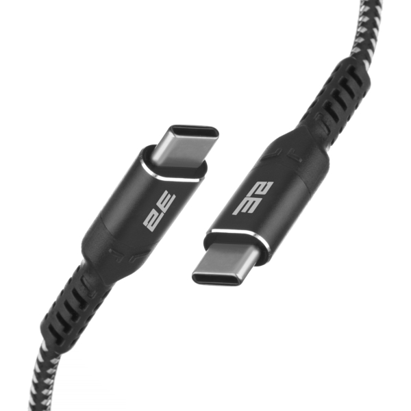 Кабель USB-C > USB-C заряджання/синхронізації 2E 1м, 240Вт Type-C, плетений, чорний