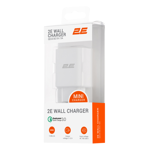 2Е Wall Charger 18W USB-A QC, white