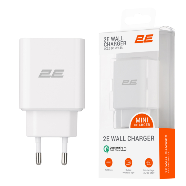 2Е Wall Charger 18W USB-A QC, white